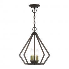  40923-92 - 3 Light English Bronze Semi-Flush / Small Pendant with Antique Brass Finish Accents