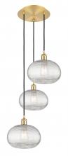  113B-3P-SG-G555-10CL - Ithaca - 3 Light - 17 inch - Satin Gold - Cord hung - Multi Pendant