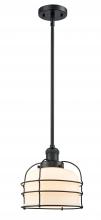  201S-BK-G71-CE - Bell Cage - 1 Light - 9 inch - Matte Black - Stem Hung - Mini Pendant