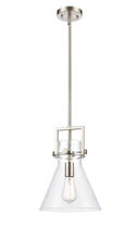  411-1S-SN-10CL-LED - Newton Cone - 1 Light - 10 inch - Brushed Satin Nickel - Stem Hung - Mini Pendant