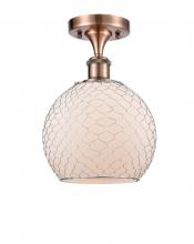  516-1C-AC-G121-8CSN-LED - Farmhouse Chicken Wire - 1 Light - 8 inch - Antique Copper - Semi-Flush Mount