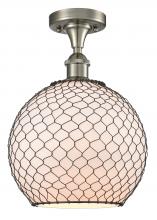 Innovations Lighting 516-1C-SN-G121-10CBK-LED - Farmhouse Chicken Wire - 1 Light - 10 inch - Brushed Satin Nickel - Semi-Flush Mount