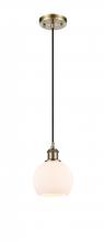  516-1P-AB-G121-6-LED - Athens - 1 Light - 6 inch - Antique Brass - Cord hung - Mini Pendant