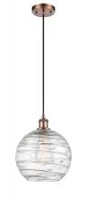  516-1P-AC-G1213-10-LED - Athens Deco Swirl - 1 Light - 10 inch - Antique Copper - Cord hung - Mini Pendant