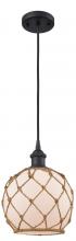  516-1P-BK-G121-8RB - Farmhouse Rope - 1 Light - 8 inch - Matte Black - Cord hung - Mini Pendant