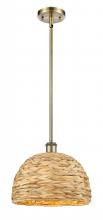  516-1S-AB-RBD-12-NAT - Woven Rattan - 1 Light - 12 inch - Antique Brass - Mini Pendant