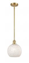  516-1S-SG-G1216-8WM - White Mouchette - 1 Light - 8 inch - Satin Gold - Mini Pendant