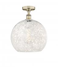  616-1F-AB-G1216-14WM - White Mouchette - 1 Light - 14 inch - Antique Brass - Semi-Flush Mount