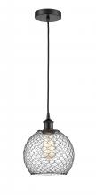  616-1P-BK-G122-8CBK - Farmhouse Chicken Wire - 1 Light - 8 inch - Matte Black - Cord hung - Mini Pendant