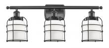  916-3W-BK-G51-CE - Bell Cage - 3 Light - 26 inch - Matte Black - Bath Vanity Light