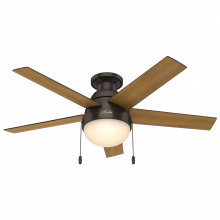  59268 - Hunter 46 inch Anslee Premier Bronze Low Profile Ceiling Fan with LED Light Kit and Pull Chain