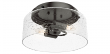  19015 - Hunter Hartland Noble Bronze with Seeded Glass 2 Light Flush Mount Ceiling Light Fixture