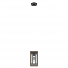  19973 - Hunter Chevron Rustic Iron and French Oak with Seeded Glass 1 Light Pendant Ceiling Light Fixture