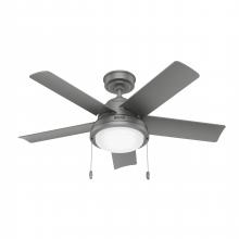  51440 - Hunter 44 in Seawall Matte Silver WeatherMax Indoor / Outdoor Ceiling Fan w/ LED LT Kit & Pull Chain