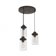  19157 - Hunter Devon Park Onyx Bengal with Clear Glass 3 Light Pendant Cluster Ceiling Light Fixture