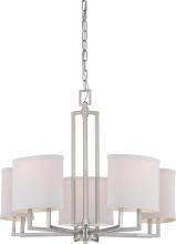  60/4755 - Gemini - 5 Light Chandelier with Slate Gray Fabric Shades - Brushed Nickel Finish