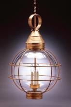  2862-AC-LT3-CSG - Caged Round Hanging Antique Copper 3 Candelabra Sockets Clear Seedy Glass