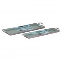  S0807-11355/S2 - Spindrift Tray - Set of 2 Seafoam Green Enamel